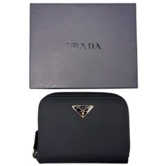 【中古】 プラダ 財布 二つ折り財布 テスート ナイロン レザー ブラック ゴールド ラウンドファスナー メンズ レディース 1M0606