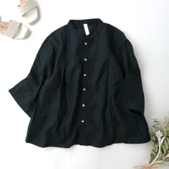 ◯prit プリット シャツブラウス コットン 綿 リネン 麻 混  ブラック (84Y＋7584)26N