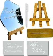 bath＆bath ウェルカムボード 結婚式 ウェルカムスペース ウェーブミラー シール2種類 スタンド2種類 ホワイトペン付属 フルセット TR1216 (ウェーブ型)