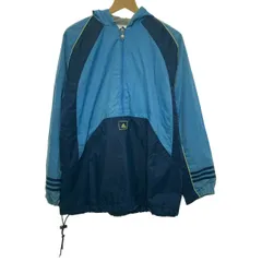 adidas　ウインドブレーカー　ハーフジップ　フード　プルオーバー　バイカラー　無地　ワンポイント　スリーストライプ　刺しゅう　スポーツ　古着　/4382