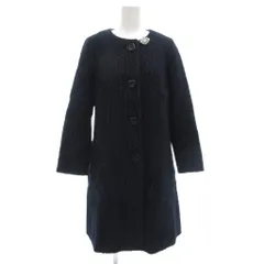 デビュー ド フィオレ Debut de Fiore ツイードノーカラーコート ロング 36 紺 ネイビー /GV