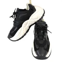 【人気 近年モデル・ほぼ未使用品】ARMANI EXCHANGE アルマーニ エクスチェンジ シューズ ボリュームソール レースアップ ダット スニーカー ローカット 23cm 厚底 ロゴ メッシュ ブラック ホワイト 黒色 白色 レディース 靴 美品