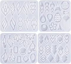 To all Genie シリコンモールド シリコン型 UVレジン型 しずく 鏡面仕上げ 樹脂粘土 パーツ 宝石モールド 穴あり エポキシ樹脂 アクセサリーパーツ 4枚セット (クリア,  幾何学柄)