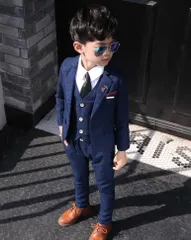 ＜在庫処分＞男の子フォーマル7点セット★ブルー/100cm/花童・結婚式・司会・演出/ネクタイ付き　bu1