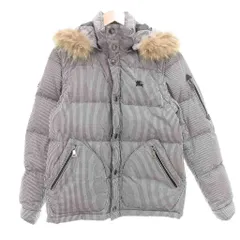 バーバリーブラックレーベル BURBERRY BLACK LABEL ダウンジャケット ベスト 2WAY ラクーンファー フード付き ギンガムチェック M 白 ホワイト 紺 ネイビー /UO