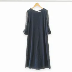 【パーティードレス】　ネイビー　長袖ひざ丈ワンピース　結婚式　発表会 お呼ばれ　[送料無料]のサムネイル