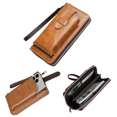 【新品】 [STYLIVA] 2WAY 長財布機能付き スマホポーチ 長財布 レザー スマホケース 大容量 ラウンドファスナー ソフト PUレザー 手ぶら クラッチバッグ ストラップ 紙幣 小銭 カード パスポート メンズ 防水 防汚 丈夫 iPhone  1