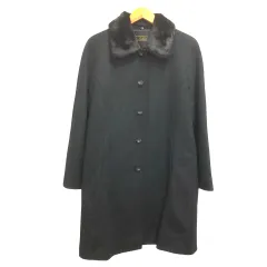 レリアン Leilian カシミヤ ミンクファー コート 膝丈 無地 9 黒 ブラック