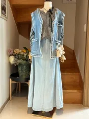 デニム ベスト デニムスカート セットアップ フリンジ デニムLook セット価格