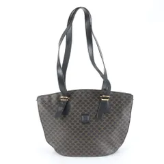 美品 セリーヌ マカダム レザー トート バッグ 肩掛け ショルダー ハンド 本革 ブラウン 茶色 レディース RUM DH18-1【中古】