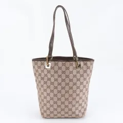 美品 グッチ GGキャンバス 002 1099 レザー トート バッグ 肩掛け ショルダー ハンド 本革 ブラウン レディース RWM DJ19-2【中古】