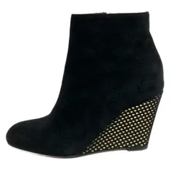 sergio rossi(セルジオロッシ) ショートブーツ 34 1/2 レディース - 黒×ゴールド ウェッジソール