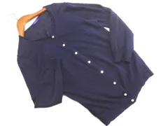 HUMAN WOMAN ヒューマンウーマン リネン100% ニット カーディガン sizeM/紺 ■◇ レディース