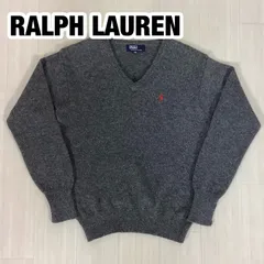 【美品】【使用感少】RALPH LAUREN ラルフローレン Vネック ウールニット セーター 140cm グレー 灰色 刺繍ロゴ レッドポニー ナイガイ 着丈53.5cm 肩幅40cm 身幅(脇下)41.5cm 袖丈51.5cm【古着】