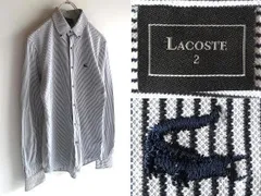 LACOSTE ラコステ KH042C コットン 鹿の子 ストライプ BDシャツ フルオープンポロシャツ 2 ホワイト ダークネイビー 日本製