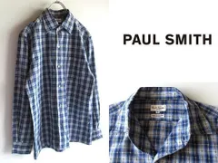 希少 80s-90sビンテージ Paul Smith LONDON ポールスミス ロンドン イタリア製生地 ドビー/ジャガード チェックシャツ M ブルー