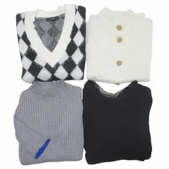 ヘザー Heather 他 秋冬衣類 4点セット ニット セーター まとめ ノースリーブ 半袖 長袖 厚手 M F アーガイル レース 黒 白 グレー X