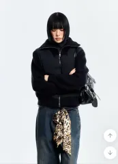 ハイネック ニット クロップド ダウン アウター ブラック