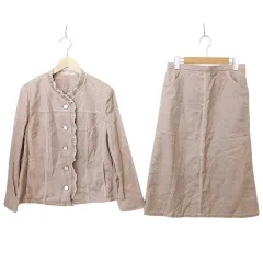 レマロン remalon 美品 スーツ セットアップ ドット柄 アウター ボトムス 肩パッド 長袖 ベージュ ■GY99