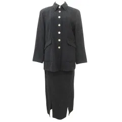 ビルダジュール ville d'azur 美品 ジャケット ロングスカート セットアップ シェルボタン 40 約M 黒 ブラック ■GY99のサムネイル
