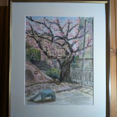 桜（美山の里） 桜の風景 水彩画 F6 原画 インテリアアート - メルカリ