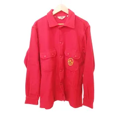 ヴィンテージ VINTAGE 厚手 長袖 シャツ ジャケット ワンポイント 44 約XL～XXLサイズ 赤 レッド