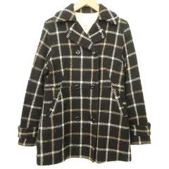 スピック&スパン Spick&Span チェック Pコート ウール ジャケット S 黒 ブラック ■YHS2