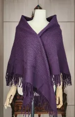 紫 フリンジ ショール
