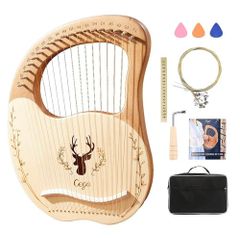 19-String Wooden Lyre Harp with Metal Strings, Compact and Portable Mahogany for Beginners, Easy to Use, Includes Tuning Wrench and Storage Bag, Suitable for Adults and Children (Logo Color) a5383719