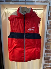 A-1746 TOMMY HILFIGER TOMMY JEANS トミージーンズ リバーシブルベスト ナイロンベスト 中綿 フリース レッド クリーム系 サイズS