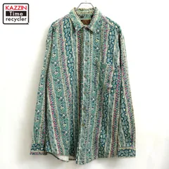 90s USA製 vintage Eddie Bauer 総柄 長袖シャツ メンズ 表記XLサイズ