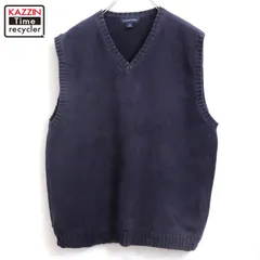 00s LANDS' END 無地 Vネック コットン ニットベスト メンズ 表記Mサイズ