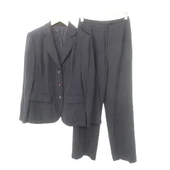 レリアン Leilian 美品 パンツスーツ セットアップ ストライプ 7号 約Sサイズ 濃紺 ダークネイビー ■YHS8