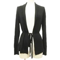 アナイ ANAYI ウール混 カーディガン ニット ウエストリボン ボタンレス 羽織 38 Mサイズ 黒 ブラック ■GY61