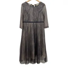 Rose Tiara(ローズティアラ) ワンピース サイズ42 L レディース - パープル×ベージュ クルーネック/七分袖/ロング/花柄/レース/プリーツ