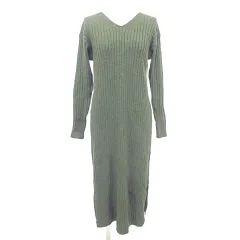 ユニクロ UNIQLO リブニット ワンピース ロング S グリーン ■YHS9 A1211