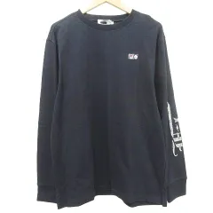 フィラ FILA タグ付き Tシャツ 長袖 プリント クルーネック カットソー M 紺 ネイビー