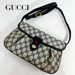 【ヴィンテージ風】GUCCI オールドグッチ シェリーライン GG柄 レザー ショルダーバッグ ネイビー