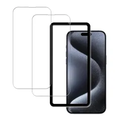 対応 iphone 15 pro 用 の ガラスフィルム （2枚入り）強化ガラス 液晶 保護フィルム 硬度9H 国産硝子素材 ガイド枠付き