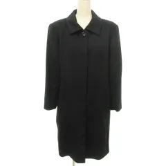 La Plata ラプラタ カシミヤ100％ ロングコート 肩パッド 無地 厚手 15ABR 約L～XLサイズ 黒 ブラック