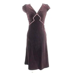 レベッカテイラー rebecca taylor ベロア ドット ワンピース ロング 半袖 リボン 2 M相当 赤紫系 A1119