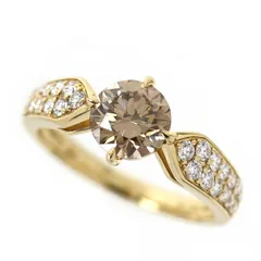 指輪 18金 レディース 13号 K18YG イエローゴールド ブラウンダイヤ 1.118ct ダイヤ 0.33ct 3.8g ファッションリング 鑑定書付き ジュエリー アクトワン【中古】