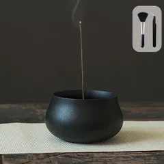 [新]改良拡大 お香立て おしゃれ 陶器製 香炉 線香立て インテリア 高級 可愛 御洒落 和風 室内 仏壇用 (ブラック)
