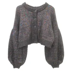 ハレ HARE 美品 ラメ ショート ニット カーディガン パフスリーブ セーター F 黒 ブラック