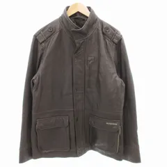 ヒルフィガーデニム HILFIGER DENIM ラムレザージャケット スタンドカラー やぎ革 ロゴ L 茶 ブラウン /GV ■MET1