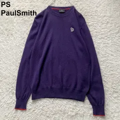 美品 PS Paul Smith ポールスミス ニット セーター 希少 ゼブラ ワッペン 紫 パープル メンズ Mサイズ ウール100% 通勤 通学 デイリー 華やか 高級感 差し色
