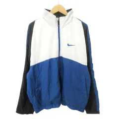 ナイキ NIKE 美品 90s ヴィンテージ USA ナイロン ジャケット ワンポイント ロゴ 薄手 Mサイズ 青 ブルー ■MET1