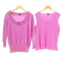 エスカーダ ESCADA 国内正規 アンサンブル ニット フリル カットソー 七分袖 ノースリーブ シルク混 カシミヤ混 44 42 XL相当 パープル系 A1120のサムネイル