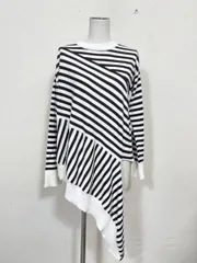 MM6　エムエムシックス アシンメトリー ストライプ ニット セーター sizeS/白　黒◆■レディースのサムネイル
