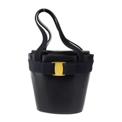 Salvatore Ferragamo サルヴァトーレ フェラガモ  ハンドバッグ BA216161 カーフレザー ダークネイビー ゴールド金具  ヴァラ スモール バケツバッグ 